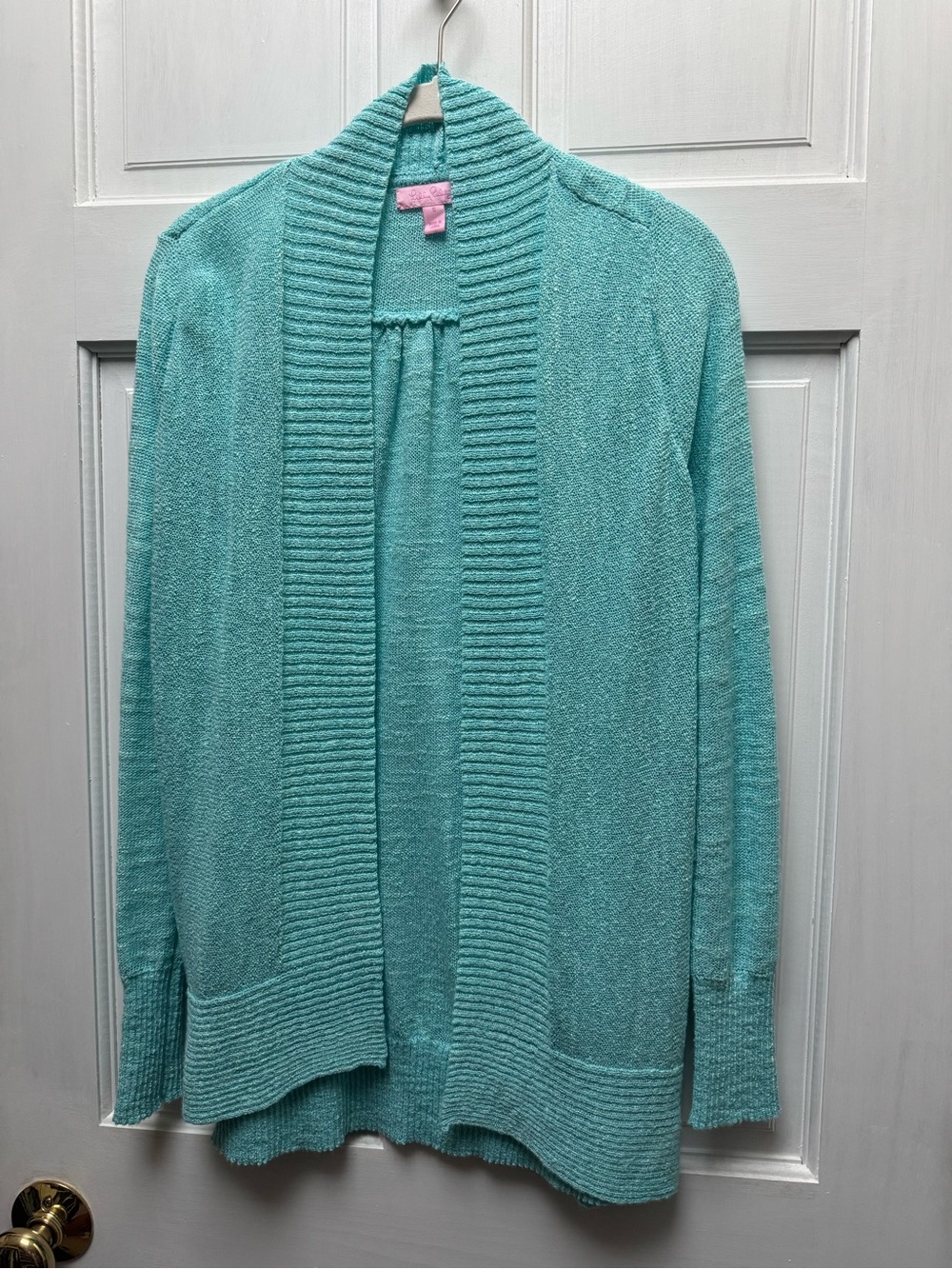 Lilly Pulitzer Light Teal Open-Front Shawl Collar Sweater Cardigan
